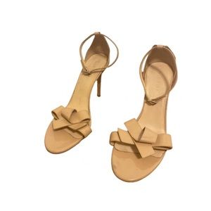 M.Gemi Bow Patent Tan Leather Sandal Heels